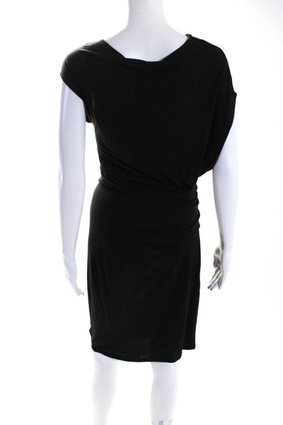 Helmut Lang Womens Jersey Cowl Neck Ruched Asymmetrical Hem Dress Black Size S