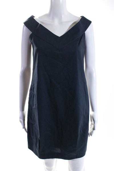 Magaschoni Collection Womens Cotton Sleeveless Mini Shift Dress Navy Blue Size 2