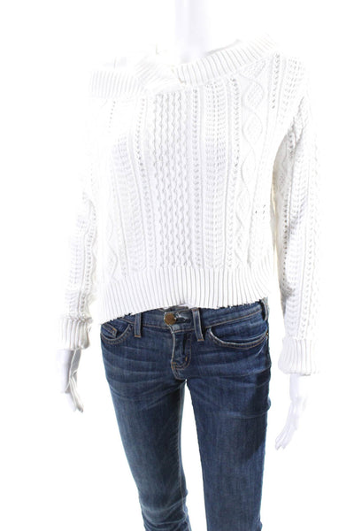 R+A Womens Cable Knit Off The Shoulder Sweater White Cotton Size Extra Small