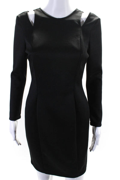 Neiman Marcus Womens Long Sleeves Cut Out Shoulders Body Con Dress Black Size Sm