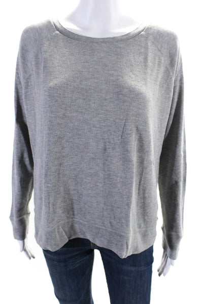 Vince Womens Cotton Thermal Long Sleeve Round Neck Boxy Shirt Top Gray Size S