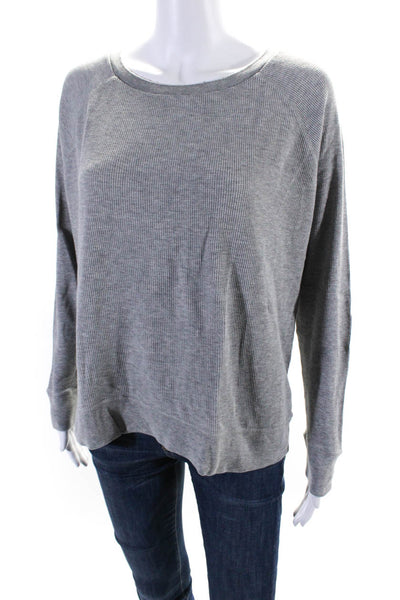 Vince Womens Cotton Thermal Long Sleeve Round Neck Boxy Shirt Top Gray Size S