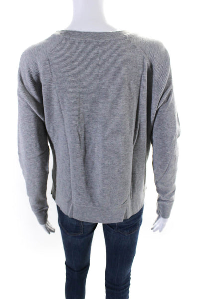 Vince Womens Cotton Thermal Long Sleeve Round Neck Boxy Shirt Top Gray Size S