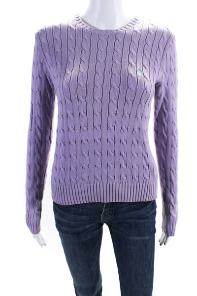 Ralph Lauren Sport Womens Cotton Cable Knit Crewneck Sweater Light Purple Size M