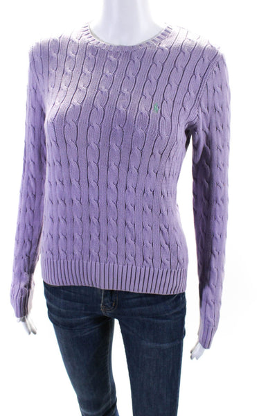 Ralph Lauren Sport Womens Cotton Cable Knit Crewneck Sweater Light Purple Size M