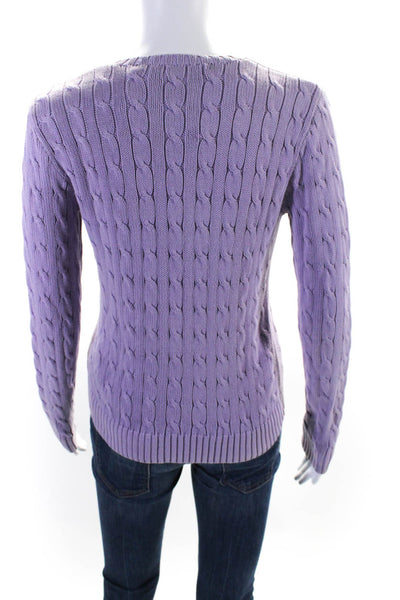 Ralph Lauren Sport Womens Cotton Cable Knit Crewneck Sweater Light Purple Size M