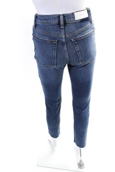 Re/Done Womens Cotton Denim Distressed Knee High Rise Tapered Jeans Blue Size 26