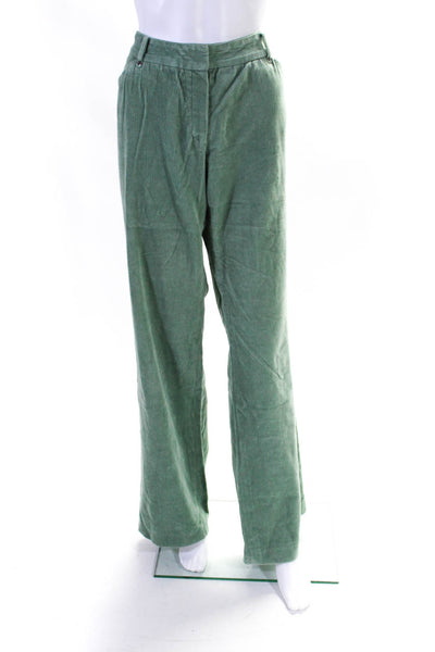 Elie Tahari Womens Cotton Hook & Eye Ribbed Texture Corduroy Pants Green Size 12