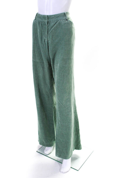 Elie Tahari Womens Cotton Hook & Eye Ribbed Texture Corduroy Pants Green Size 12