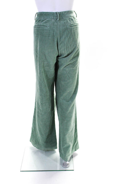 Elie Tahari Womens Cotton Hook & Eye Ribbed Texture Corduroy Pants Green Size 12