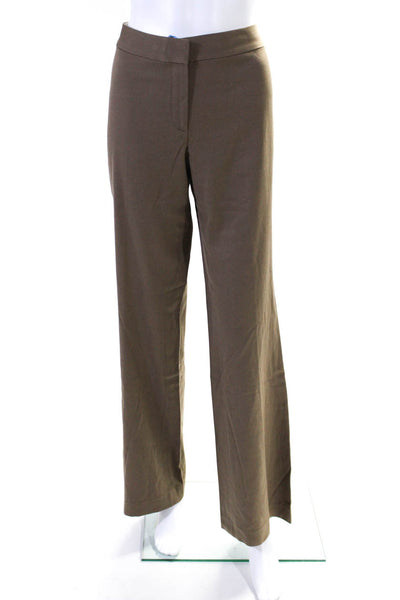 Elie Tahari Womens Wool Straight Leg Flat Front Hook & Eye Pants Tan Size M