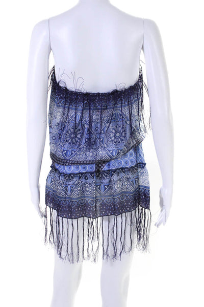 Pop Saint Barth Women's Fringe Square Neck Swimsuit Coverup Blue One Size