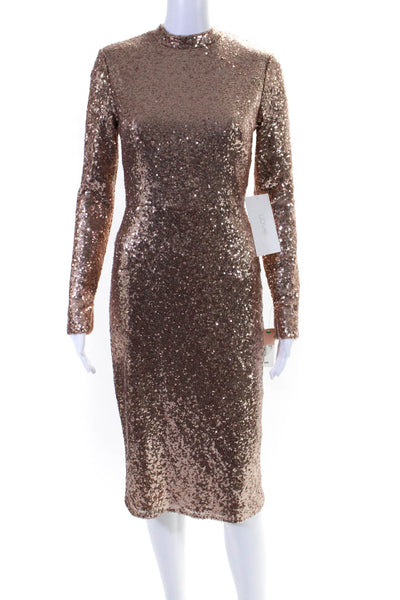 Love by Theia Women's Long Sleeves A-Line Sequin Midi Dress Gold Size 2