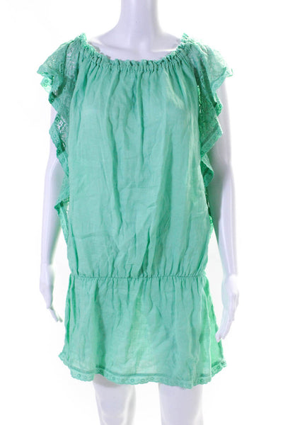 T.U. Sunday Women's Off The Shoulder Drop Waist Mini Dress Green  One Size