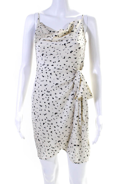 J.O.A. Women's Spaghetti Straps Wrap Spotted Dot Mini Dress Beige Size S