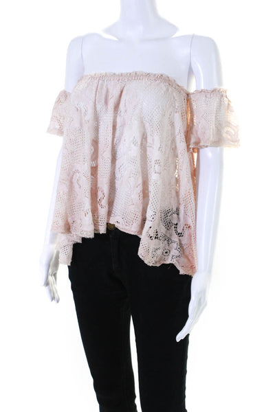 Sunday Tropez Women's Off The Shoulder Lace Trim Blouse Blush Size S