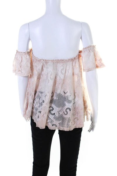 Sunday Tropez Women's Off The Shoulder Lace Trim Blouse Blush Size S