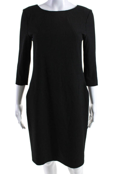 MM. La Fleur Womens Darted Round Neck Zip Long Sleeve Shift Dress Black Size 4