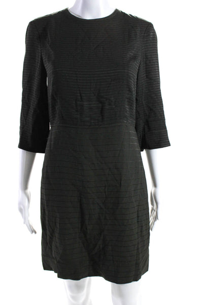 MM. La Fleur Womens Striped Print Textured Zipped 3/4 Sleeve Dress Green Size 4