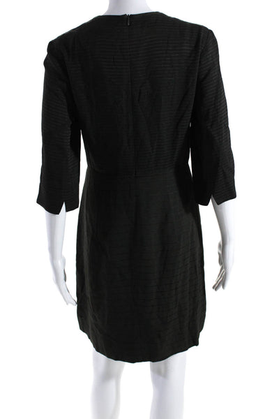 MM. La Fleur Womens Striped Print Textured Zipped 3/4 Sleeve Dress Green Size 4