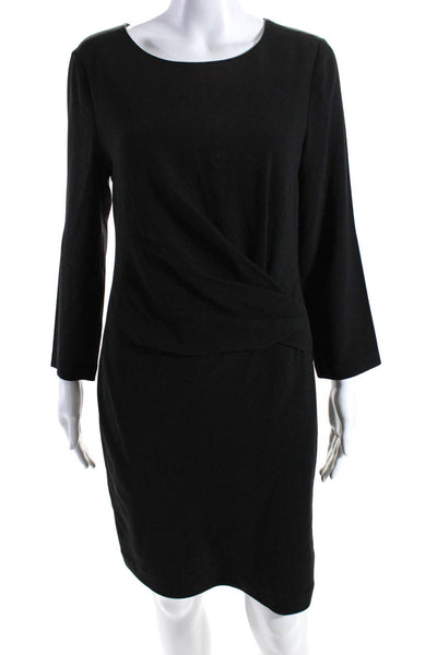 DKNY Womens Ruched Back Zipped Long Sleeve Midi Sheath Dress Black Size 6