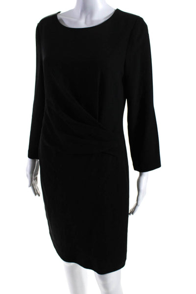 DKNY Womens Ruched Back Zipped Long Sleeve Midi Sheath Dress Black Size 6