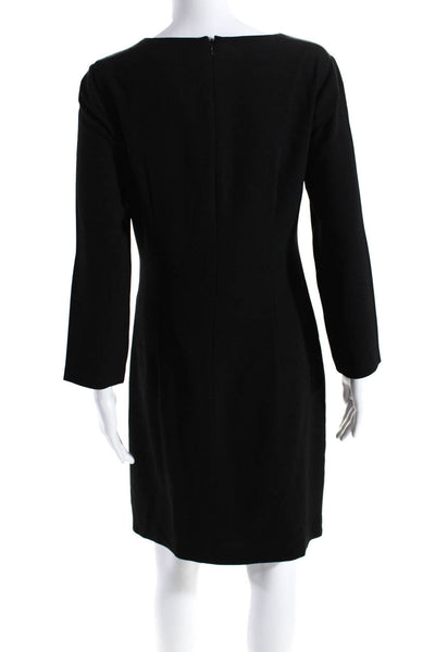 DKNY Womens Ruched Back Zipped Long Sleeve Midi Sheath Dress Black Size 6