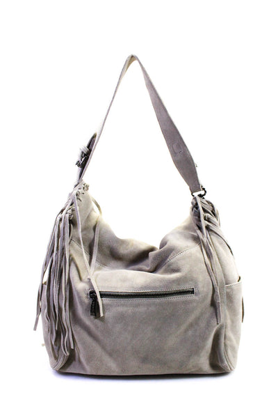 Sorial Womens Suede Fringe Trim Slouchy Shoulder Crossbody Bag Beige Size M