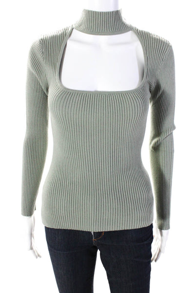 Jonathan Simkhai Women's Turtleneck Ribbed Long Sleeves Sweater Green Size S