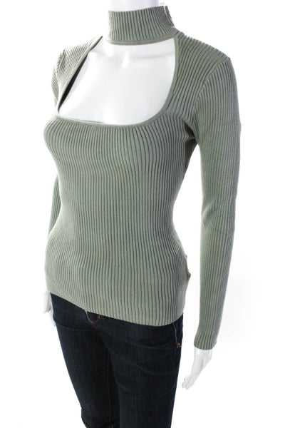 Jonathan Simkhai Women's Turtleneck Ribbed Long Sleeves Sweater Green Size S