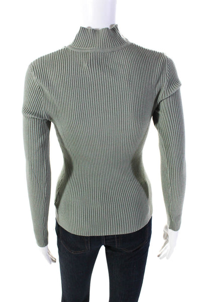 Jonathan Simkhai Women's Turtleneck Ribbed Long Sleeves Sweater Green Size S