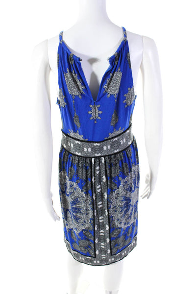 London Times Women's Halter Neck Sleeveless Blue Paisley Mini Dress Size 6