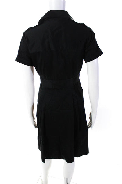 Calvin Klein Women's Short Sleeves Button Down Pleated Mini Dress Black Size S