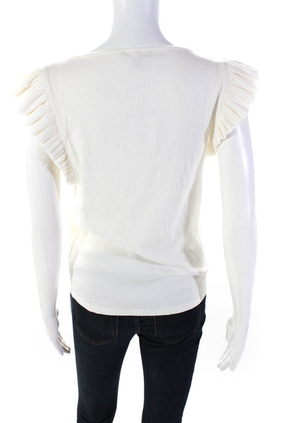 J Crew Womens Ruffled Cap Sleeve Scoop Neck Ribbed Knit Top White Size Large