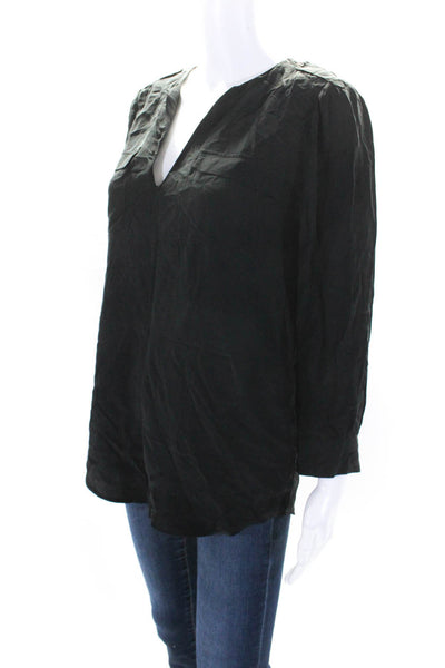 Joie Women's V-Neck 3/4 Sleeves Pockets Silk Blouse Black Size XS