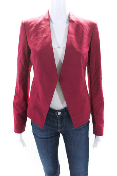 Theory Women's Round Neck Long Sleeves Open Front Blazer Red Size 2