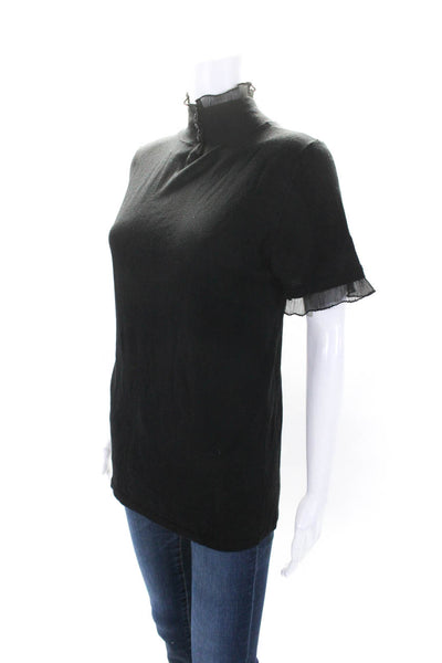 Armani Collezioni Womens Silk Blend Short Sleeves Turtleneck Sweater Black Size