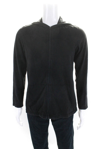 Eileen Fisher Mens Long Sleeves Full Zipper Hoodie Black Organic Cotton Size Med