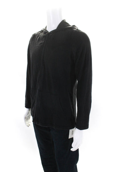 Eileen Fisher Mens Long Sleeves Full Zipper Hoodie Black Organic Cotton Size Med