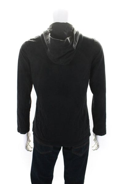 Eileen Fisher Mens Long Sleeves Full Zipper Hoodie Black Organic Cotton Size Med