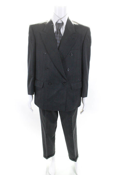 Burton Mens Pinstriped Pleated Front Cuffed Leg Suit Gray Wool Size UK 40 Short/