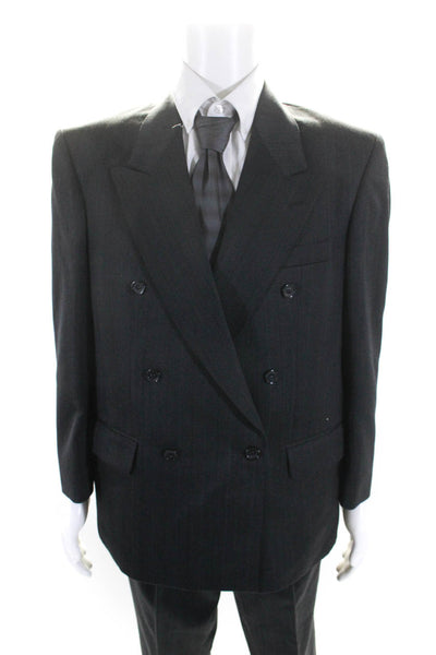 Burton Mens Pinstriped Pleated Front Cuffed Leg Suit Gray Wool Size UK 40 Short/