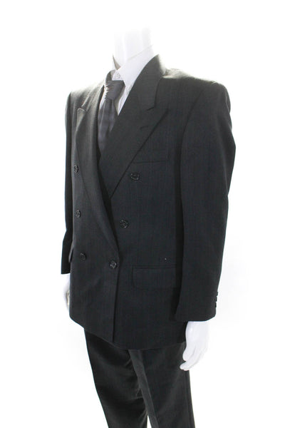 Burton Mens Pinstriped Pleated Front Cuffed Leg Suit Gray Wool Size UK 40 Short/