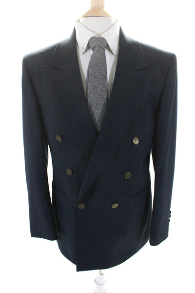 Robert Stock Mens Double Breasted Blazer Jacket Navy Blue Size 42 Short