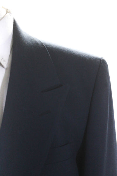 Robert Stock Mens Double Breasted Blazer Jacket Navy Blue Size 42 Short