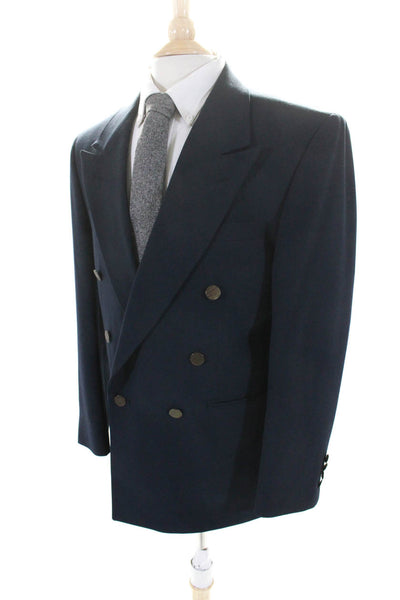 Robert Stock Mens Double Breasted Blazer Jacket Navy Blue Size 42 Short