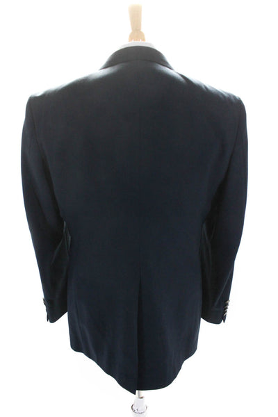 Robert Stock Mens Double Breasted Blazer Jacket Navy Blue Size 42 Short