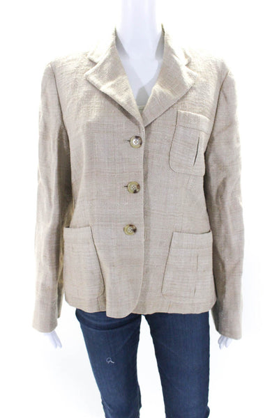 Lauren Ralph Lauren Womens Silk Woven Three Button Blazer Jacket Khaki Size 12