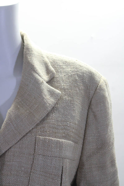 Lauren Ralph Lauren Womens Silk Woven Three Button Blazer Jacket Khaki Size 12