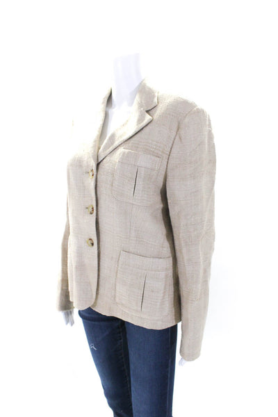 Lauren Ralph Lauren Womens Silk Woven Three Button Blazer Jacket Khaki Size 12